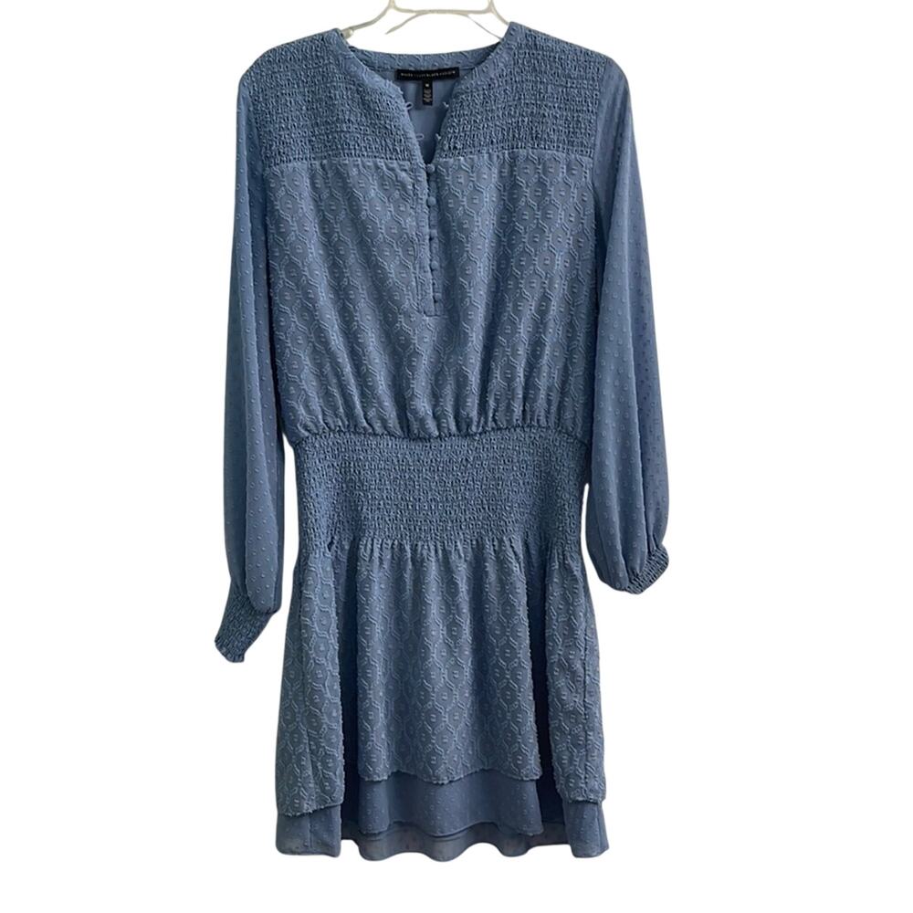 White House Black Market Blue Smocked Waist Clip Dot Mini Dress Medium
